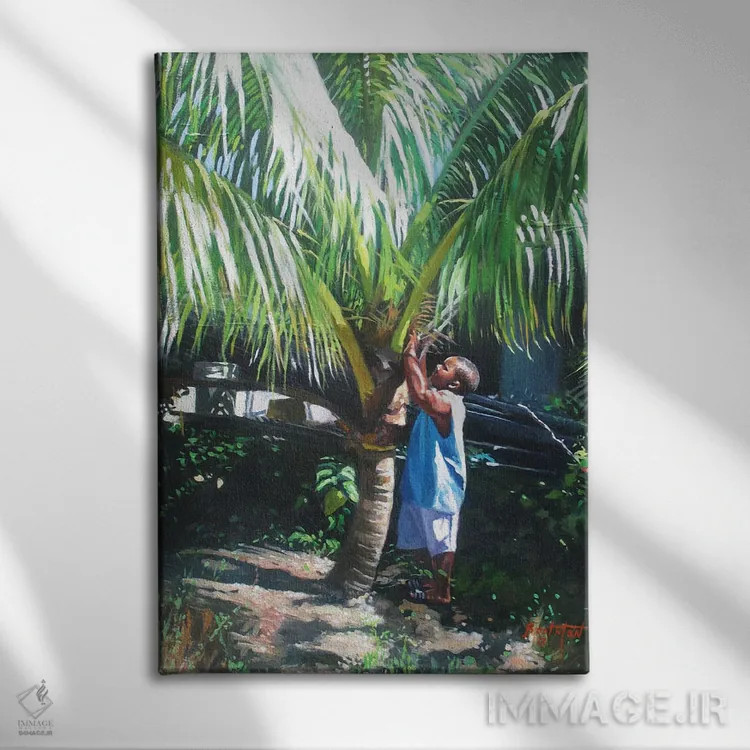 تابلو سایهٔ نارگیل، ۲۰۱۴ اثر کالین بوتمن - نمای روبهرو روی دیوار