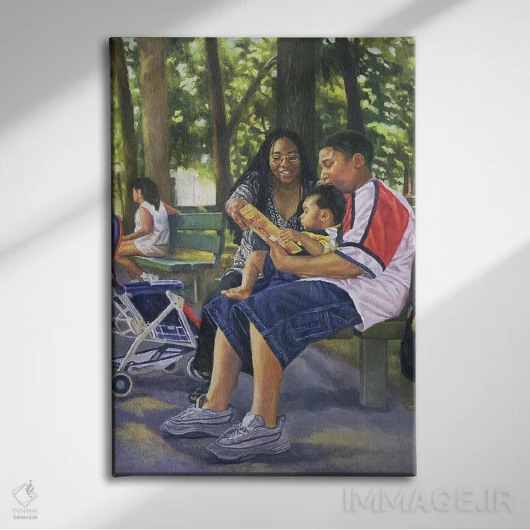 تابلو خانواده در پارک، ۱۹۹۹ اثر کالین بوتمن - نمای روبهرو روی دیوار