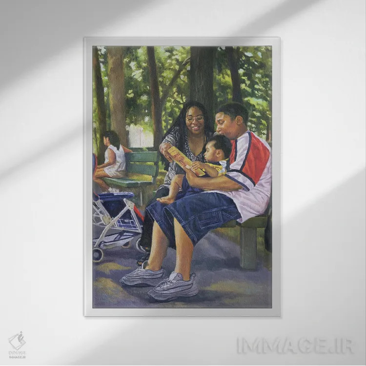 تابلو خانواده در پارک، ۱۹۹۹ اثر کالین بوتمن - نمای قابدار سفید