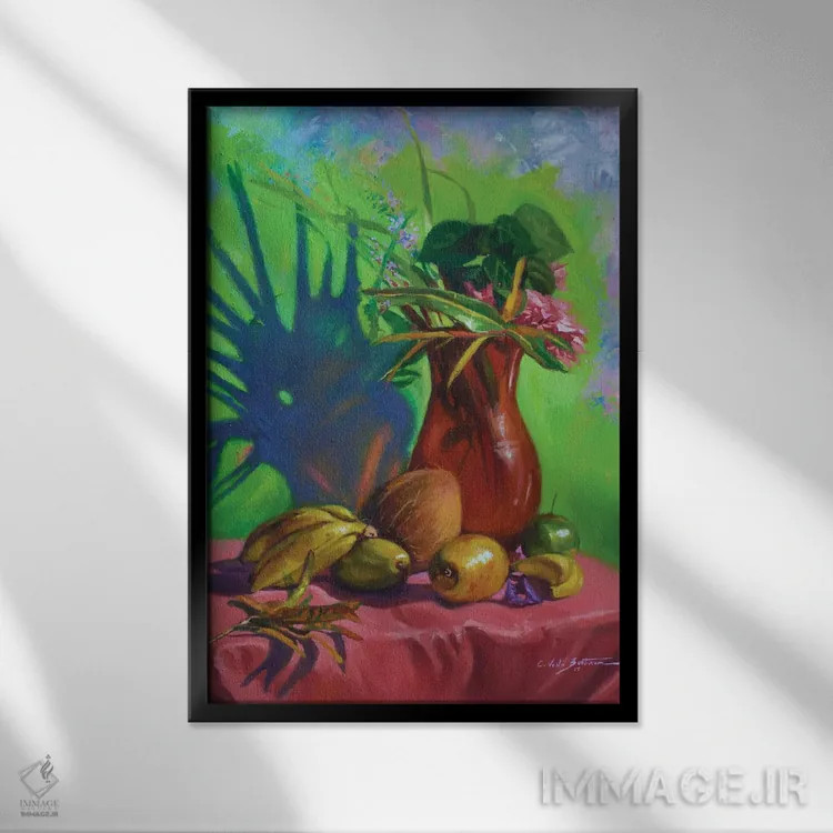 تابلو دستهگل حیاط، ۲۰۱۷ اثر کالین بوتمن - نمای قابدار مشکی