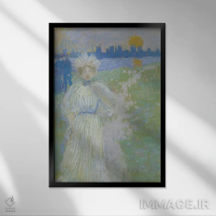 تابلو غروب، بوستون، ۱۸۹۵-۱۸۹۶ اثر موریس برزیل پرندرگست (نقاش امپرسیونیست آمریکایی) - نمای قابدار مشکی