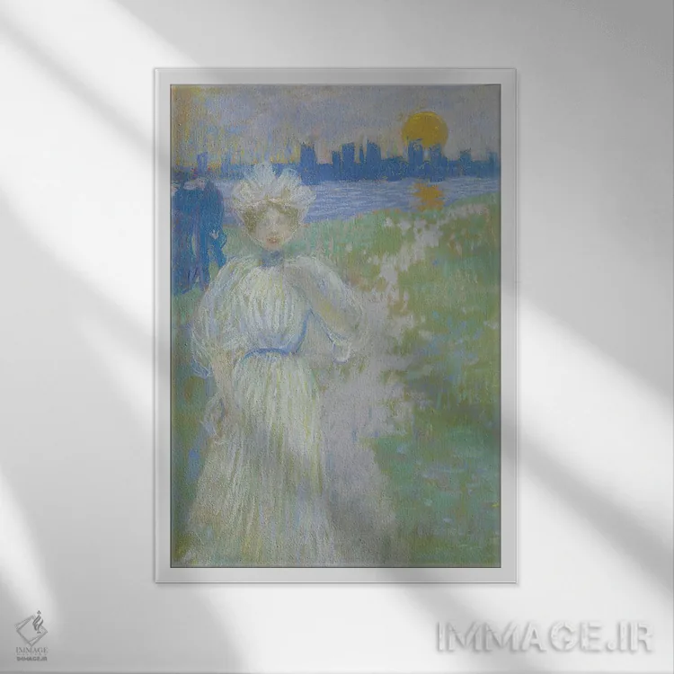 تابلو غروب، بوستون، ۱۸۹۵-۱۸۹۶ اثر موریس برزیل پرندرگست (نقاش امپرسیونیست آمریکایی) - نمای قابدار سفید