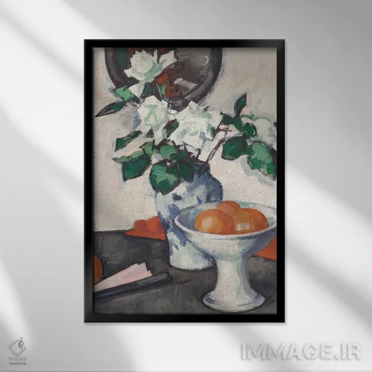 تابلو رزهای سفید، حدود ۱۹۲۴ اثر ساموئل جان پپلو (نقاش اسکاتلندی) - نمای قابدار مشکی