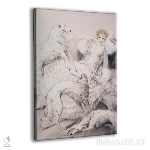 تابلو دختر با سگ بورزوی همراه اثر لوئیس ایکارت - نمای پرسپکتیو محصول