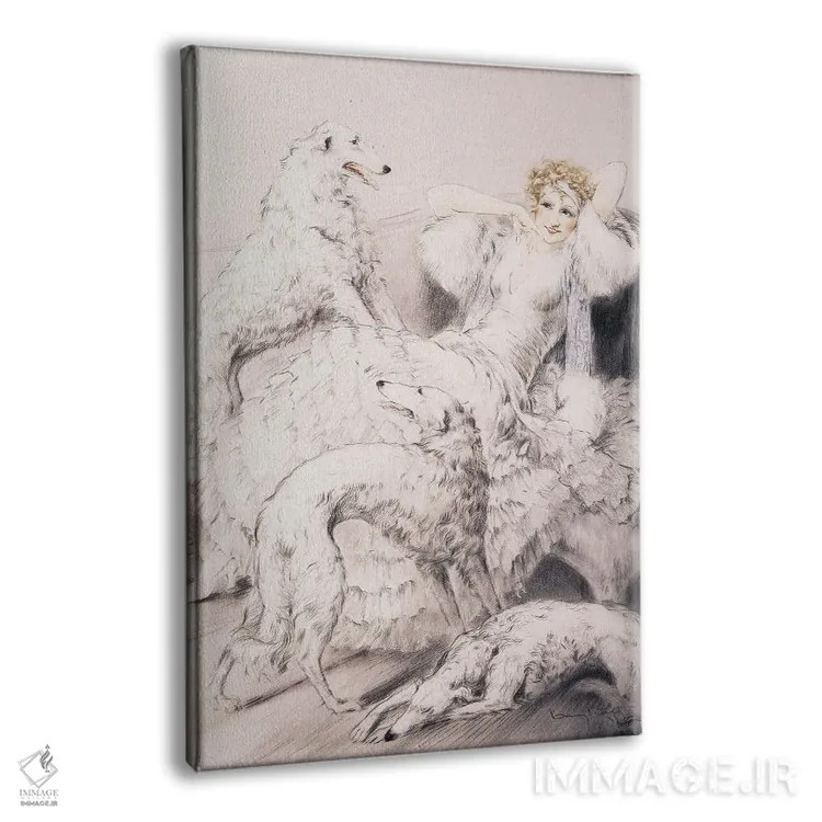 تابلو دختر با سگ بورزوی همراه اثر لوئیس ایکارت - نمای پرسپکتیو محصول