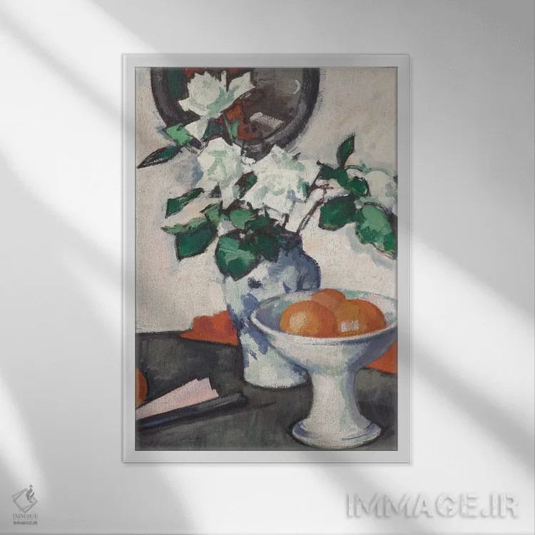 تابلو رزهای سفید، حدود ۱۹۲۴ اثر ساموئل جان پپلو (نقاش اسکاتلندی) - نمای قابدار سفید