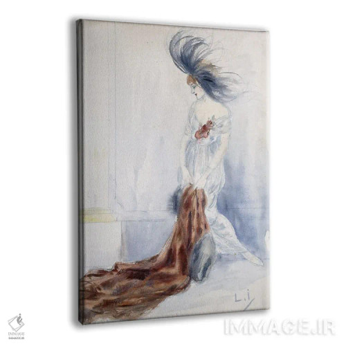 تابلو بانوی شیک با کلاه پردار و پالتوی خز اثر لوئیس ایکارت - نمای پرسپکتیو محصول