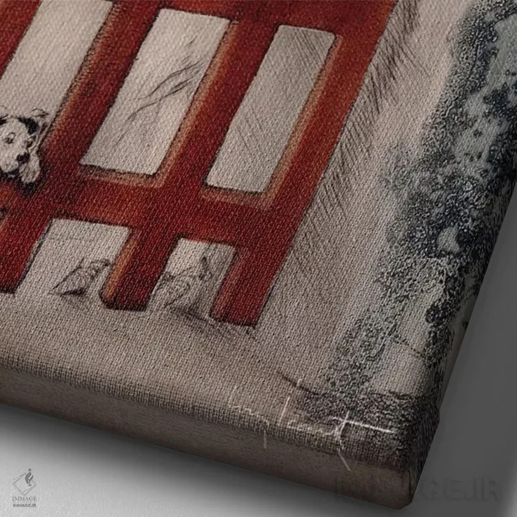 تابلو دروازه قرمز اثر لوئیس ایکارت - نمای نزدیک بافت بوم