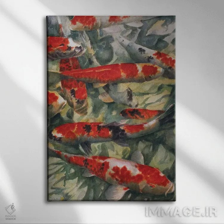 تابلو کپور کوی (ماهی تزئینی ژاپنی) اثر گارث لوید بال - نمای روبهرو روی دیوار