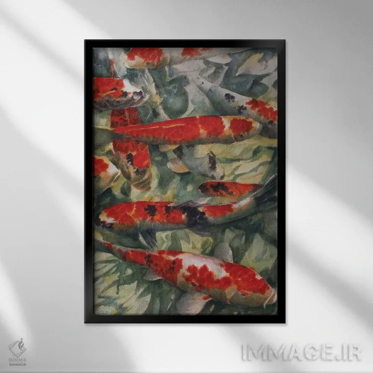 تابلو کپور کوی (ماهی تزئینی ژاپنی) اثر گارث لوید بال - نمای قابدار مشکی