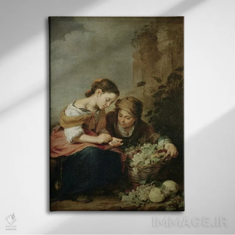 تابلو فروشندهٔ کوچک میوه اثر بارتولومه استبان موریو (نقاش اسپانیایی) - نمای روبهرو روی دیوار