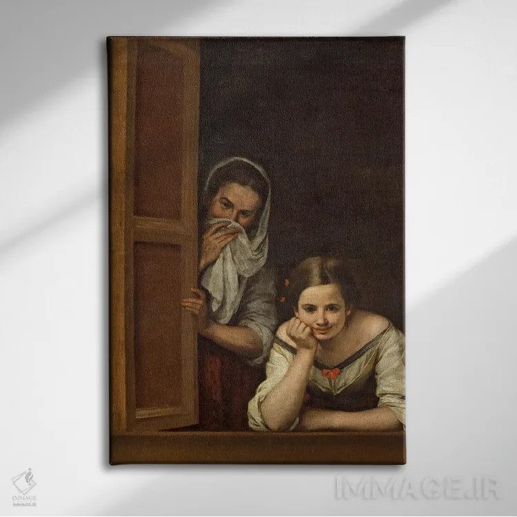تابلو زنان گالیسیا کنار پنجره (اسپانیا) اثر بارتولومه استبان موریو (نقاش اسپانیایی) - نمای روبهرو روی دیوار