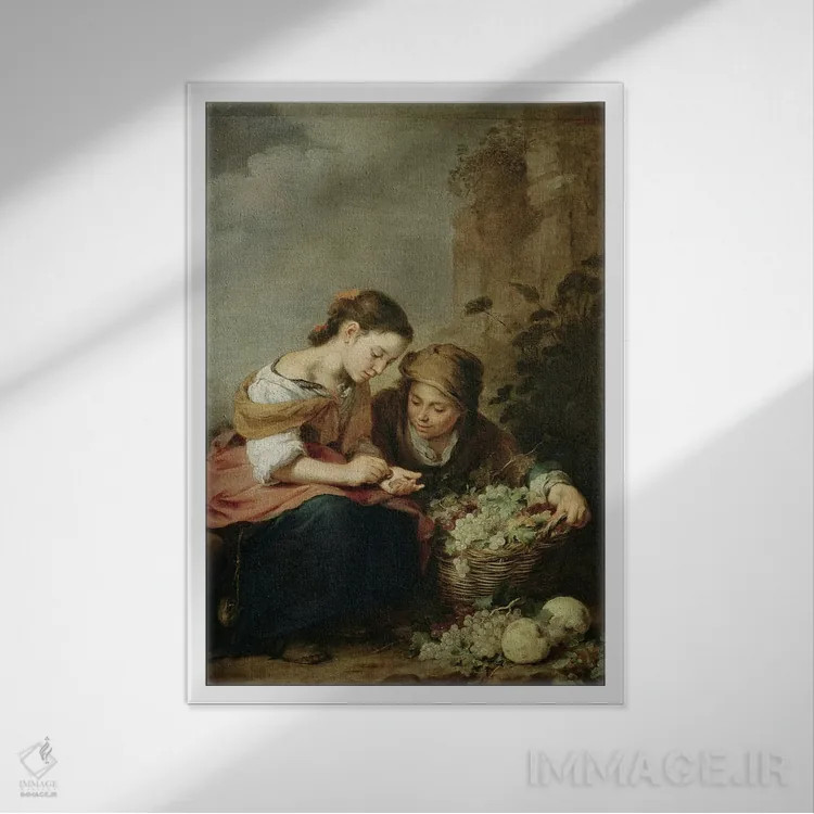 تابلو فروشندهٔ کوچک میوه اثر بارتولومه استبان موریو (نقاش اسپانیایی) - نمای قابدار سفید