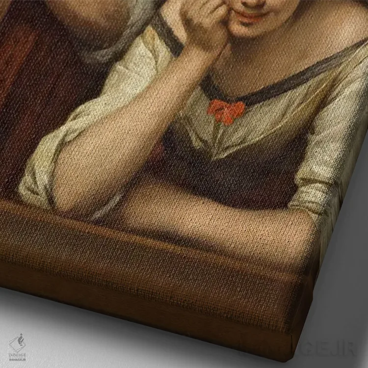 تابلو زنان گالیسیا کنار پنجره (اسپانیا) اثر بارتولومه استبان موریو (نقاش اسپانیایی) - نمای نزدیک بافت بوم