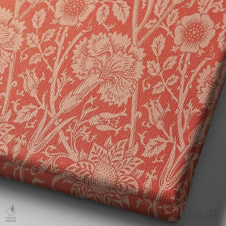 تابلو کاغذدیواری گل صورتی و رز، ۱۸۹۱ اثر ویلیام موریس (طراح و هنرمند بریتانیایی) - نمای نزدیک بافت بوم