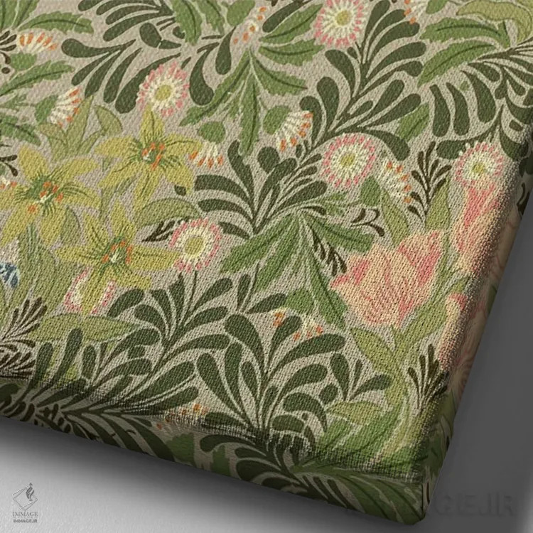 تابلو آلاچیق اثر ویلیام موریس (طراح و هنرمند بریتانیایی) - نمای نزدیک بافت بوم