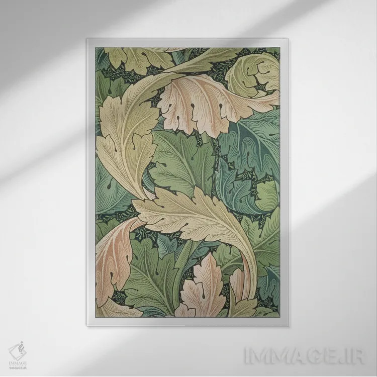 تابلو کاغذدیواری آکانتوس، ۱۸۷۵ اثر ویلیام موریس (طراح و هنرمند بریتانیایی) - نمای قابدار سفید
