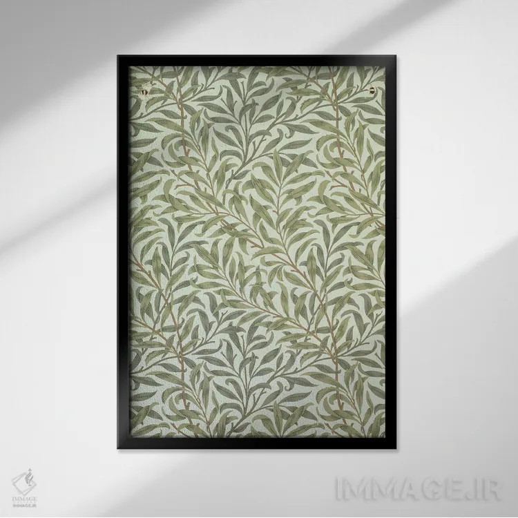 تابلو کاغذدیواری شاخه بید، ۱۸۸۷ اثر ویلیام موریس (طراح و هنرمند بریتانیایی) - نمای قابدار مشکی