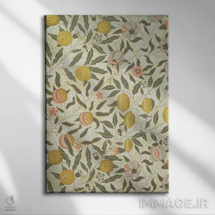 تابلو طرح کاغذدیواری انار اثر ویلیام موریس (طراح و هنرمند بریتانیایی) - نمای روبهرو روی دیوار