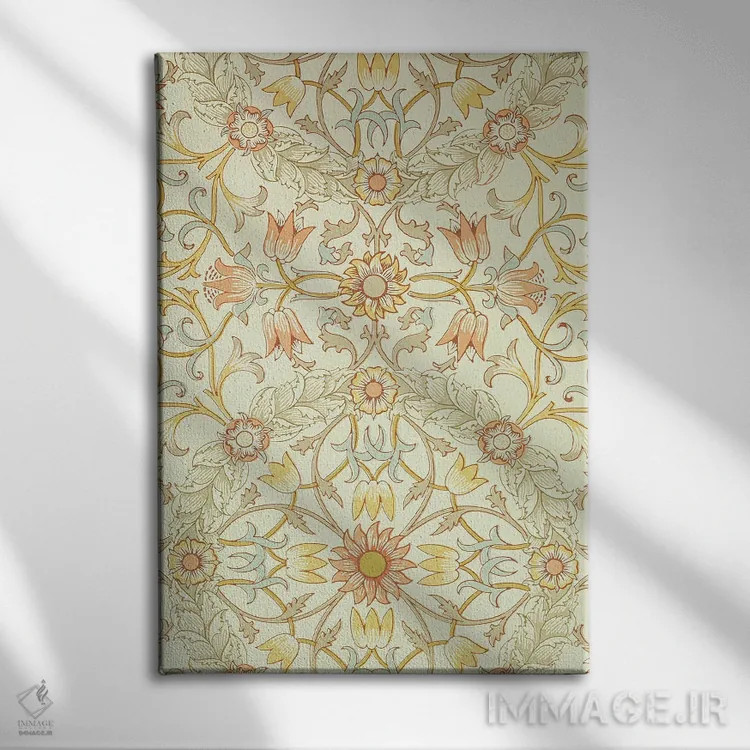 تابلو طرح گل لیلیوم احاطهشده با گل رز اثر ویلیام موریس (طراح و هنرمند بریتانیایی) - نمای روبهرو روی دیوار