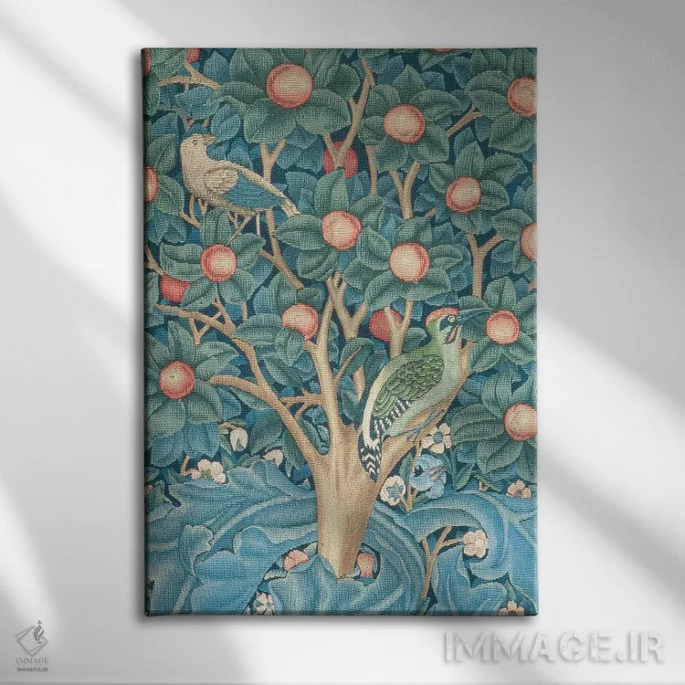 تابلو فرشینه دارکوب اثر ویلیام موریس (طراح و هنرمند بریتانیایی) - نمای روبهرو روی دیوار