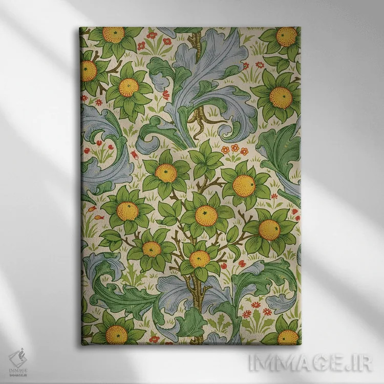 تابلو باغ میوه، ۱۸۹۹ اثر ویلیام موریس (طراح و هنرمند بریتانیایی) - نمای روبهرو روی دیوار