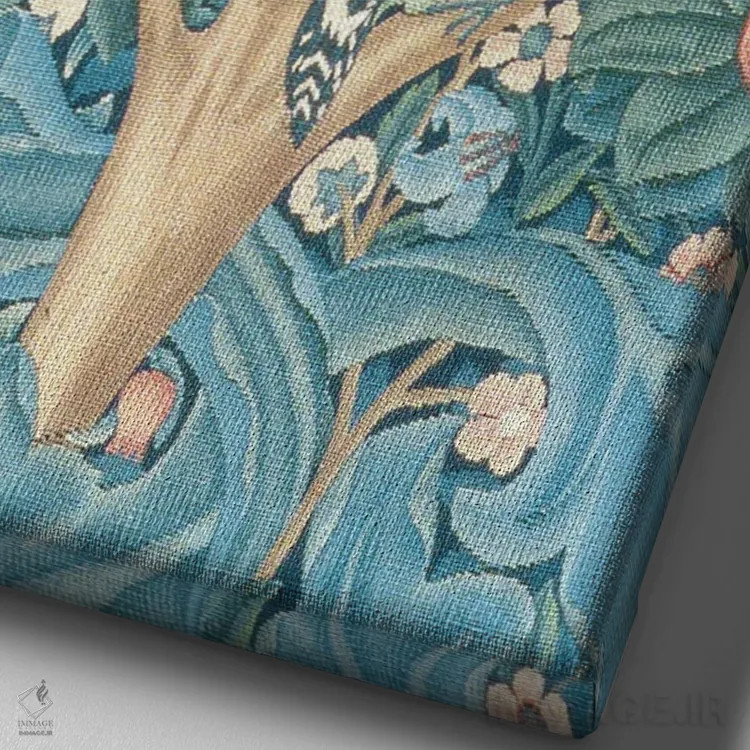 تابلو فرشینه دارکوب اثر ویلیام موریس (طراح و هنرمند بریتانیایی) - نمای نزدیک بافت بوم