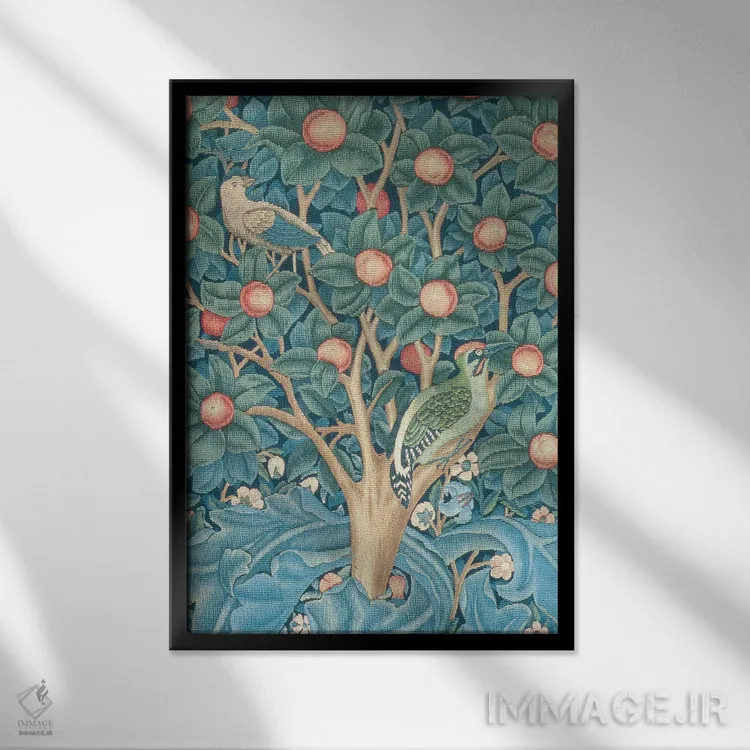 تابلو فرشینه دارکوب اثر ویلیام موریس (طراح و هنرمند بریتانیایی) - نمای قابدار مشکی