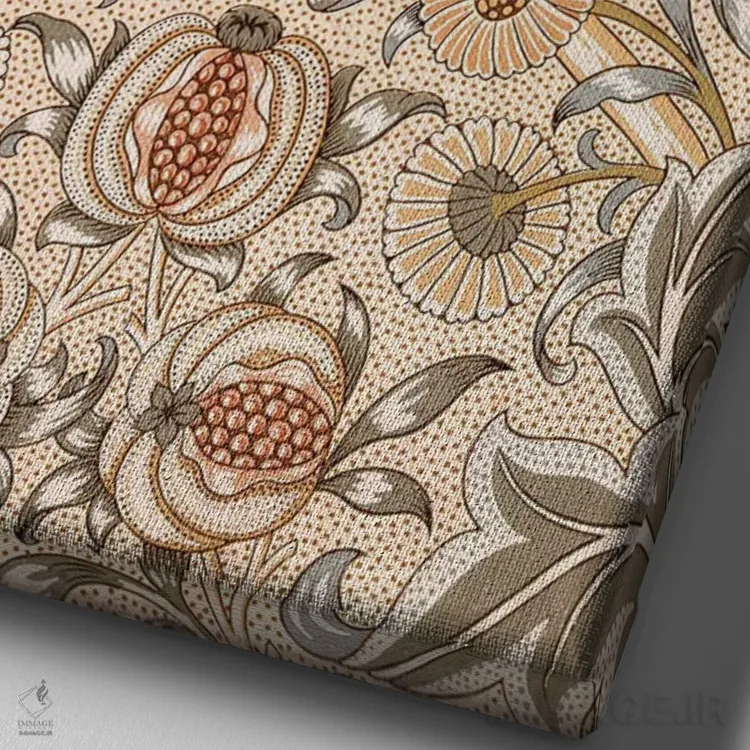 تابلو طرح کاغذدیواری سوسن و انار اثر ویلیام موریس (طراح و هنرمند بریتانیایی) - نمای نزدیک بافت بوم