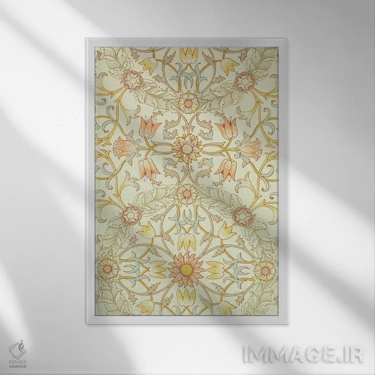 تابلو طرح گل لیلیوم احاطهشده با گل رز اثر ویلیام موریس (طراح و هنرمند بریتانیایی) - نمای قابدار سفید