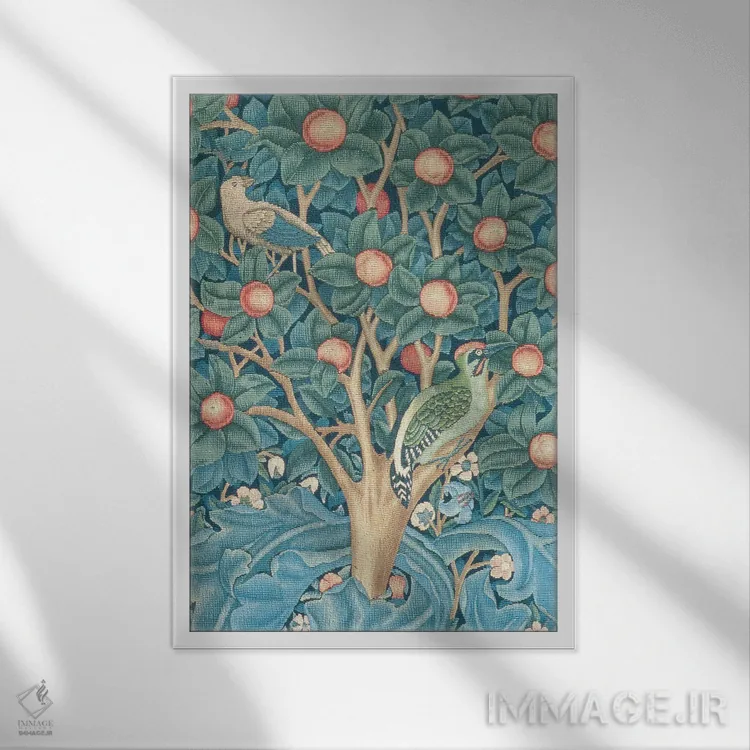 تابلو فرشینه دارکوب اثر ویلیام موریس (طراح و هنرمند بریتانیایی) - نمای قابدار سفید