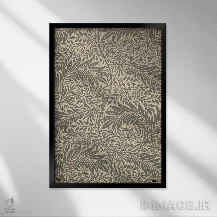 تابلو طرح کاغذدیواری گل شقایق کابلی، ۱۸۷۲ اثر ویلیام موریس (طراح و هنرمند بریتانیایی) - نمای قابدار مشکی