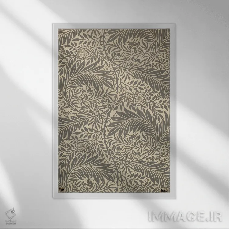 تابلو طرح کاغذدیواری گل شقایق کابلی، ۱۸۷۲ اثر ویلیام موریس (طراح و هنرمند بریتانیایی) - نمای قابدار سفید