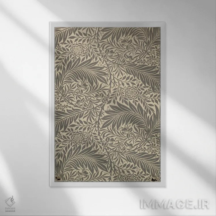 تابلو طرح کاغذدیواری گل شقایق کابلی، ۱۸۷۲ اثر ویلیام موریس (طراح و هنرمند بریتانیایی) - نمای قابدار سفید