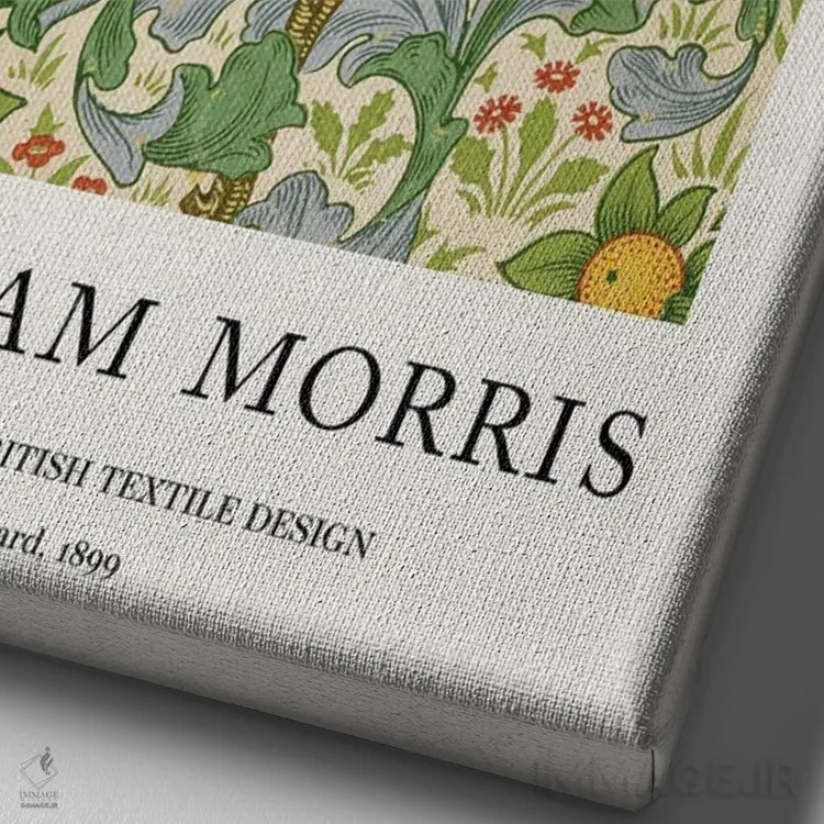 تابلو باغ میوه، ۱۸۹۹ اثر ویلیام موریس (طراح و هنرمند بریتانیایی) - نمای نزدیک بافت بوم