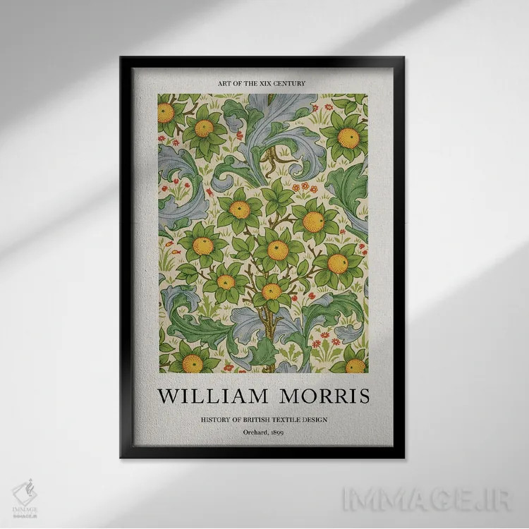 تابلو باغ میوه، ۱۸۹۹ اثر ویلیام موریس (طراح و هنرمند بریتانیایی) - نمای قابدار مشکی