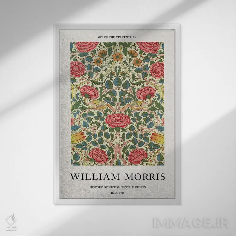 تابلو رز، ۱۸۸۳ اثر ویلیام موریس (طراح و هنرمند بریتانیایی) - نمای قابدار سفید