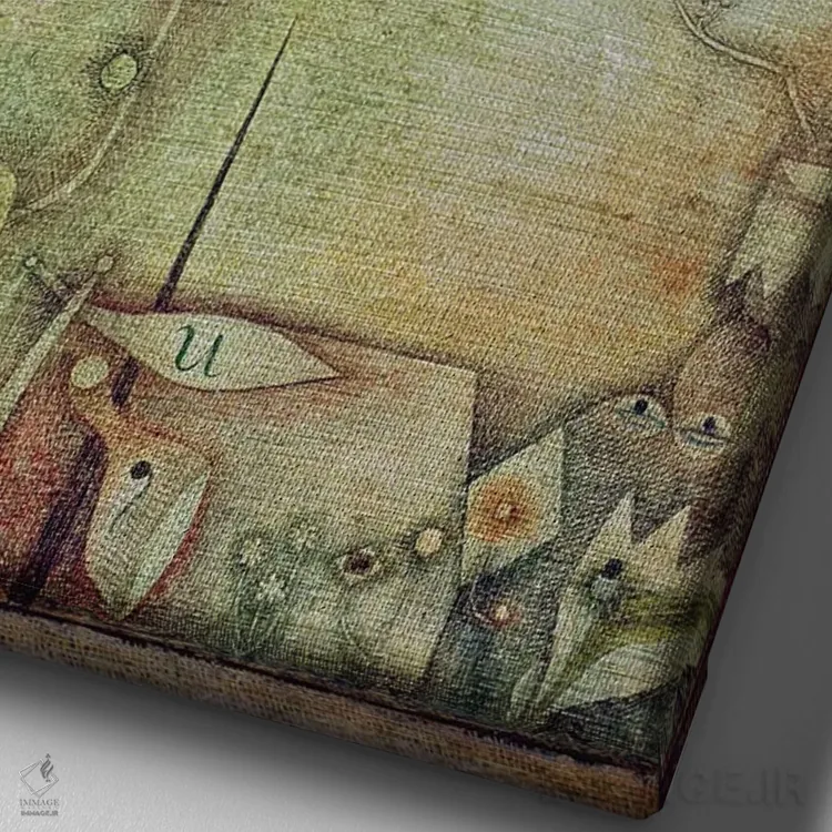 تابلو اد مرجینم، ۱۹۳۰ (شماره ۲۱۰) (عبارت لاتین به معنای "در حاشیه") اثر پل کله - نمای نزدیک بافت بوم