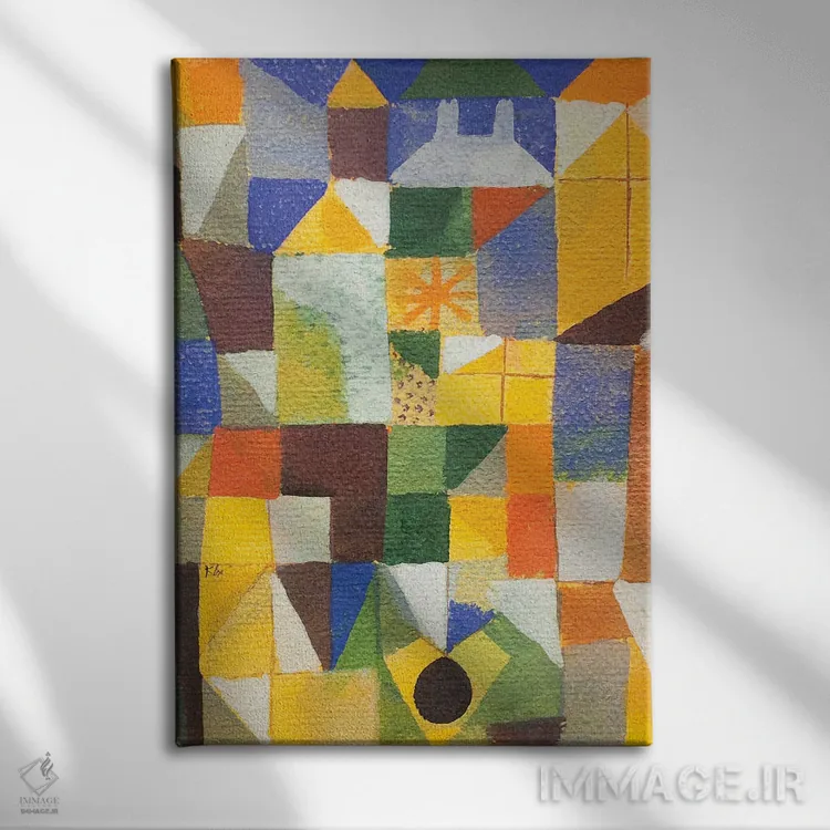 تابلو ترکیب شهری با پنجرههای زرد، ۱۹۱۹ اثر پل کله - نمای روبهرو روی دیوار