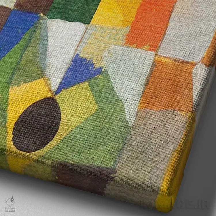 تابلو ترکیب شهری با پنجرههای زرد، ۱۹۱۹ اثر پل کله - نمای نزدیک بافت بوم