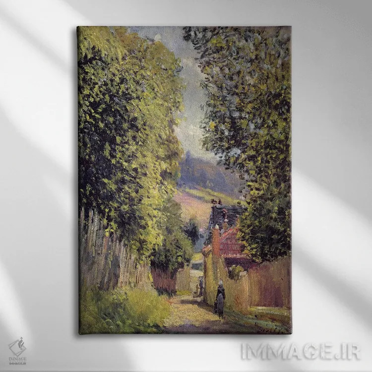 تابلو جادهای در لووسیِن، ۱۸۸۳ اثر آلفرد سیسلی (نقاش امپرسیونیست انگلیسی-فرانسوی) - نمای روبهرو روی دیوار