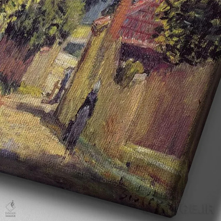 تابلو جادهای در لووسیِن، ۱۸۸۳ اثر آلفرد سیسلی (نقاش امپرسیونیست انگلیسی-فرانسوی) - نمای نزدیک بافت بوم