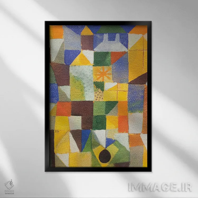 تابلو ترکیب شهری با پنجرههای زرد، ۱۹۱۹ اثر پل کله - نمای قابدار مشکی