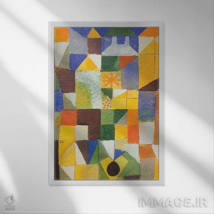 تابلو ترکیب شهری با پنجرههای زرد، ۱۹۱۹ اثر پل کله - نمای قابدار سفید