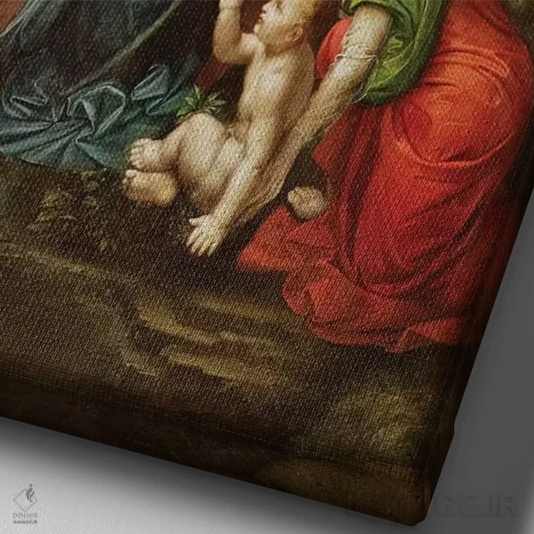 تابلو مدونا بر صخرهها (مسیح و مادر مقدس) اثر لئوناردو داوینچی (نقاش و مخترع ایتالیایی) - نمای نزدیک بافت بوم