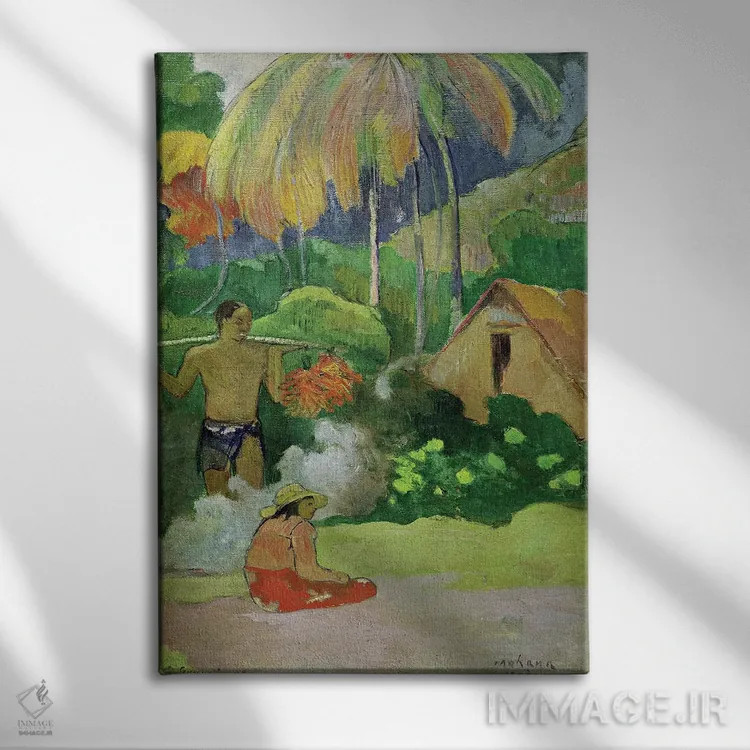 تابلو منظرهای در تاهیتی اثر پل گوگن - نمای روبهرو روی دیوار