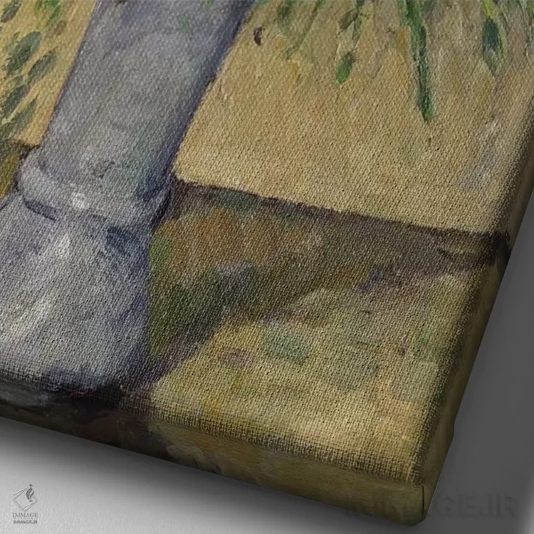 تابلو دستهگلی از گلها در گلدان، حدود ۱۸۷۷ اثر پل سزان - نمای نزدیک بافت بوم