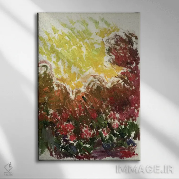تابلو باغ در ژیورنی، ۱۹۲۲-۲۶ اثر کلود مونه (نقاش معروف فرانسوی) - نمای روبهرو روی دیوار