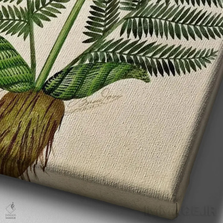 تابلو سرخس با گلهای زرد، صفحهای از یک بذرفروش در اوئیزان اثر مکتب فرانسوی (سبک یا جریان هنری) - نمای نزدیک بافت بوم