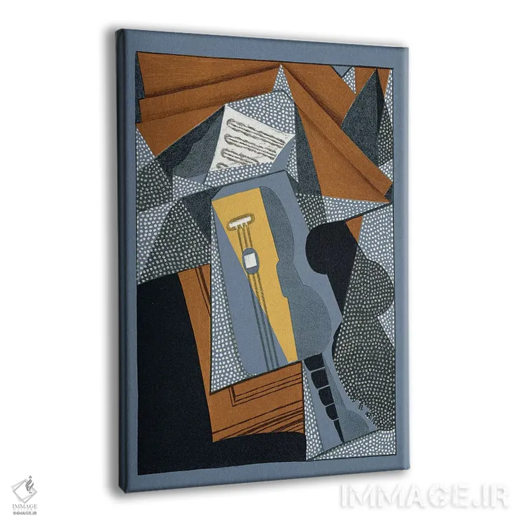 تابلو گیتار، تصویرگری شعری از پییر روِردی ('در آفتاب سقف') اثر خوان گрис (نقاش کوبیست اسپانیایی) - نمای پرسپکتیو محصول
